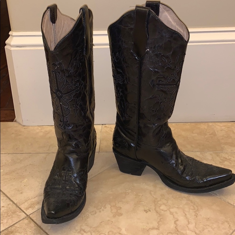 Corral Black Embroidered Heeled Boots - image 1